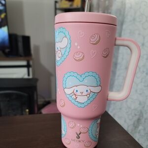 Pink Meoky Travel Mug with Cute Character Design